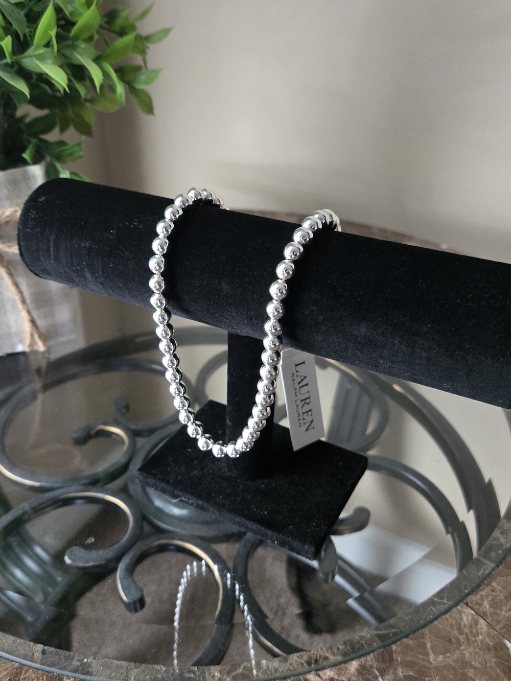 Ralph Lauren Polished Silver Bead Necklace